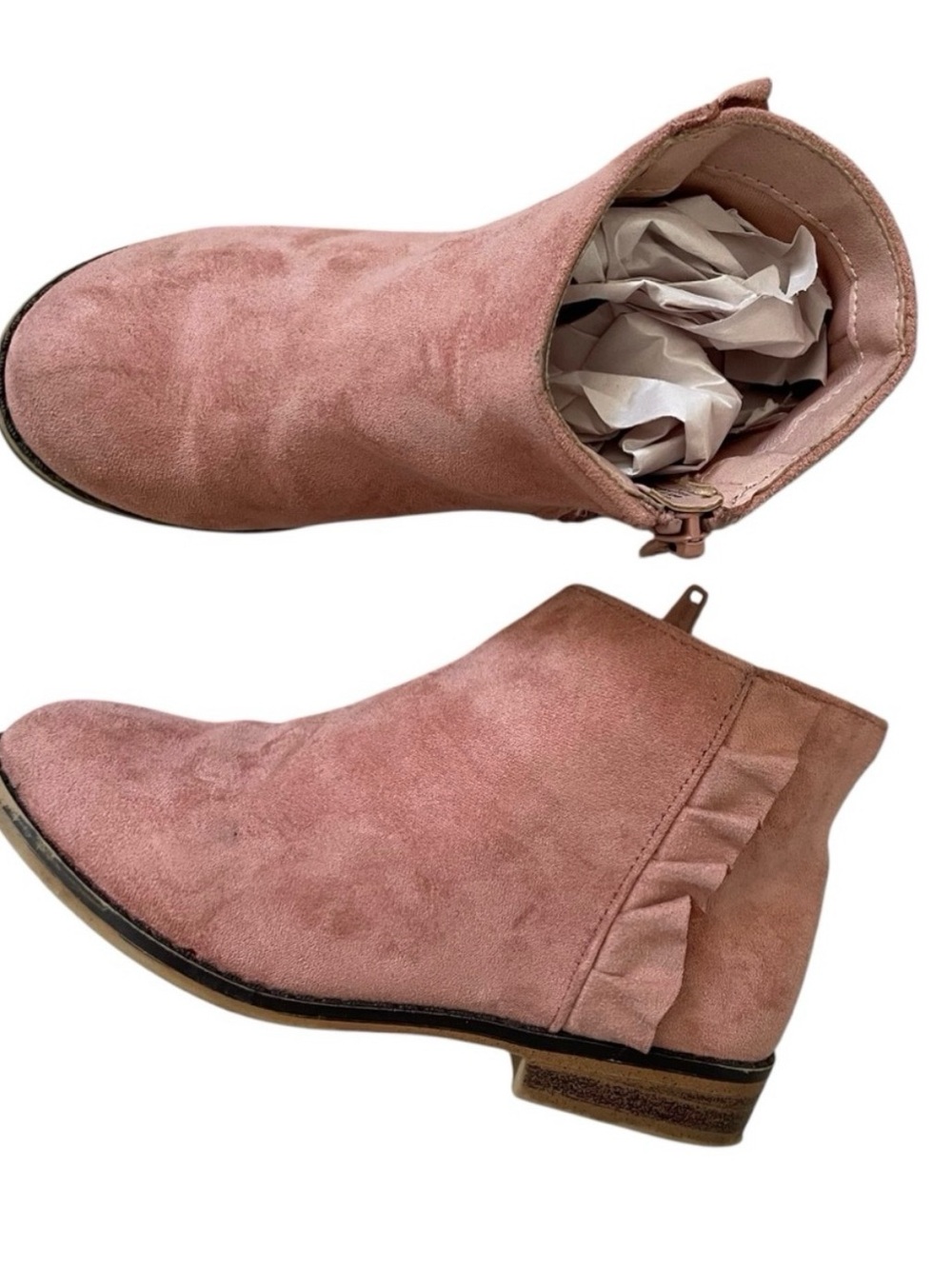 Cat & Jack Kids Faux Suede Zipper Ruffle Ankle Boots, Pink Size 11 (Toddler) - Picture 2 of 6